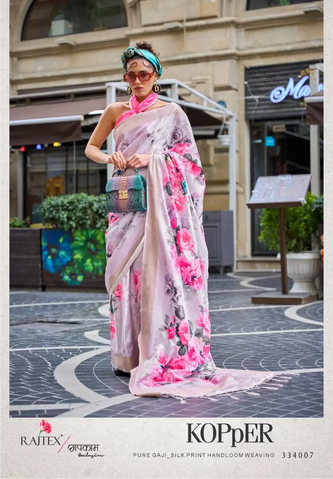 Rajtex Kopper Digital Printed Silk Saree Below 1500