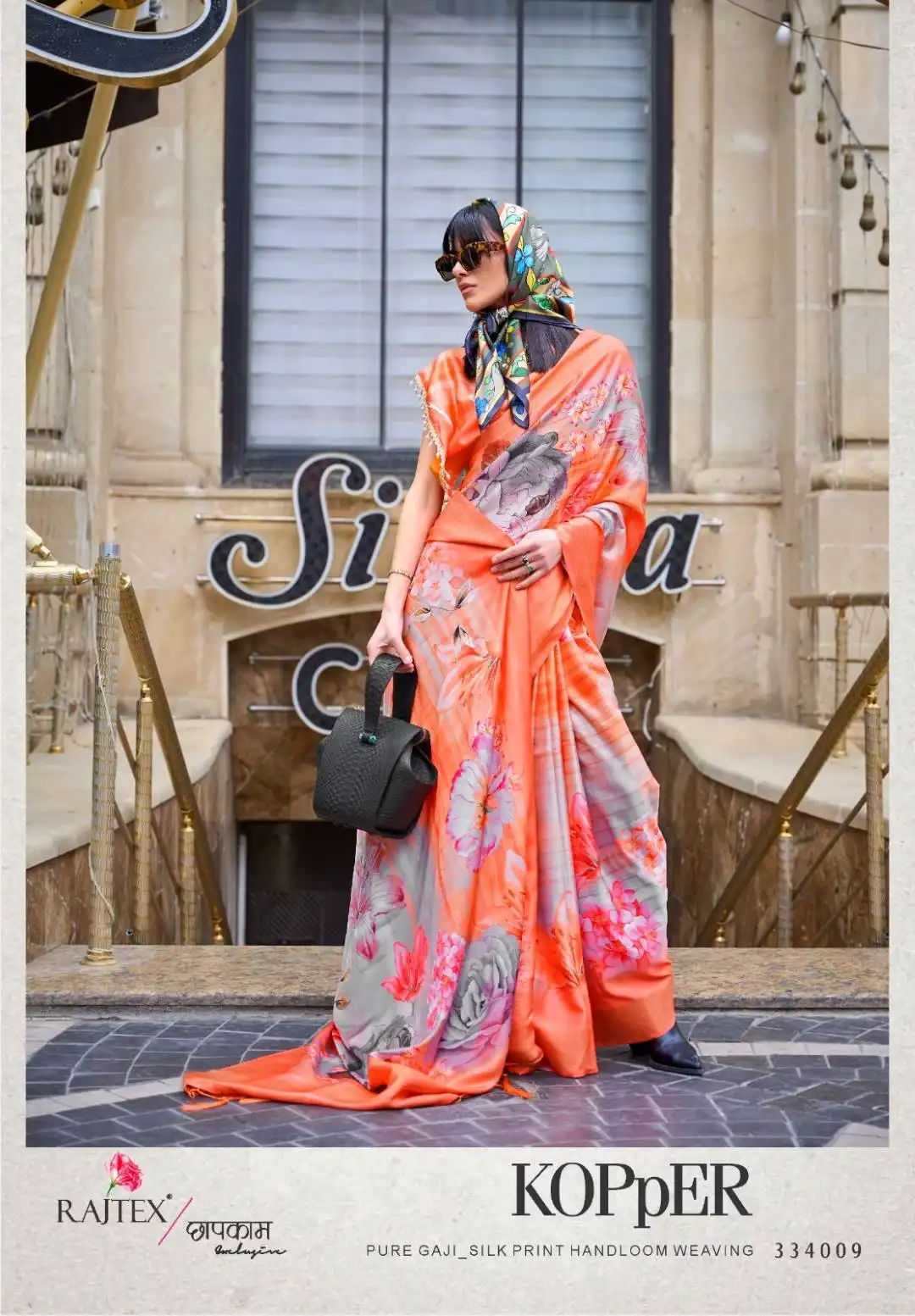 Rajtex Kopper Digital Printed Silk Saree Below 1500