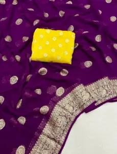 SS1132 Viscose Georgette Saree With Zari And Jacquard Border