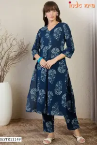 Indo Era 2580 Floral Printed Cotton Kurta With Trousers