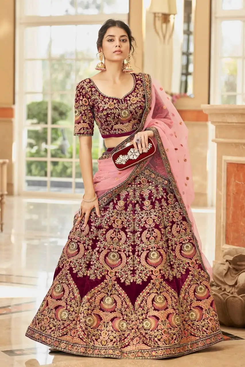 Zeel Cultural Vol 3 7071 Maroon Velvet Wedding lehenga Choli 2025