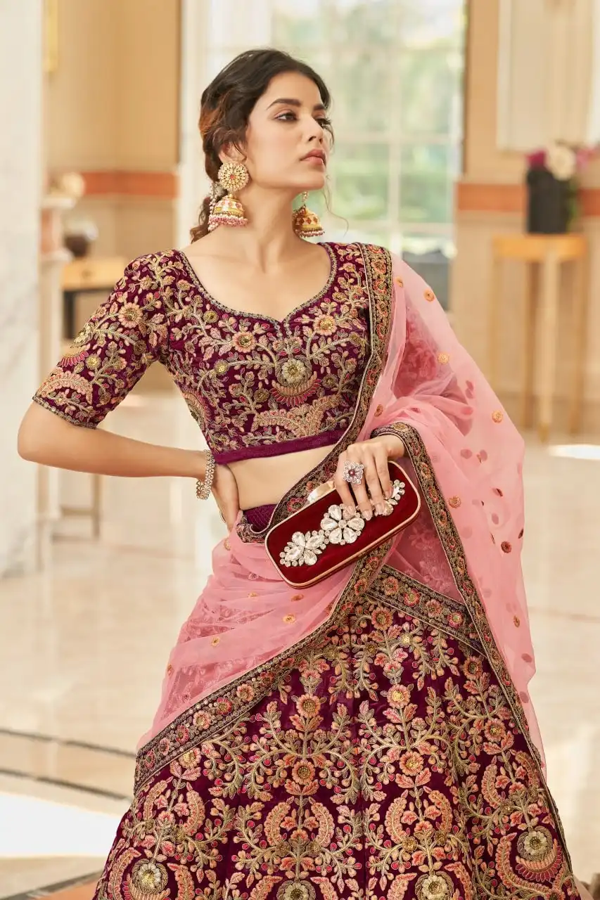 Zeel Cultural Vol 3 7071 Maroon Velvet Wedding lehenga Choli 2025