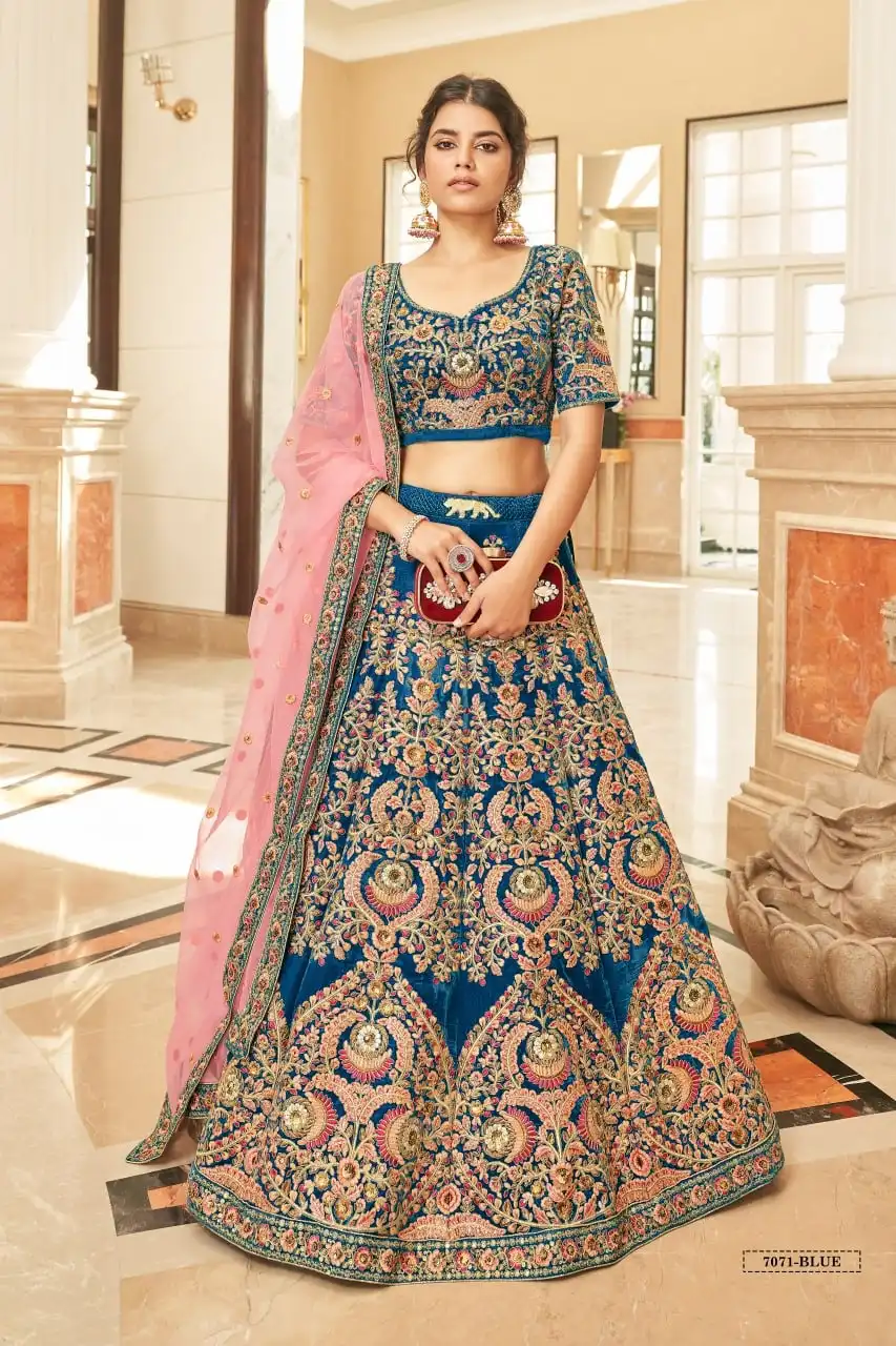 Zeel Cultural Vol 3 7071 Blue Velvet Wedding lehenga Choli 2025