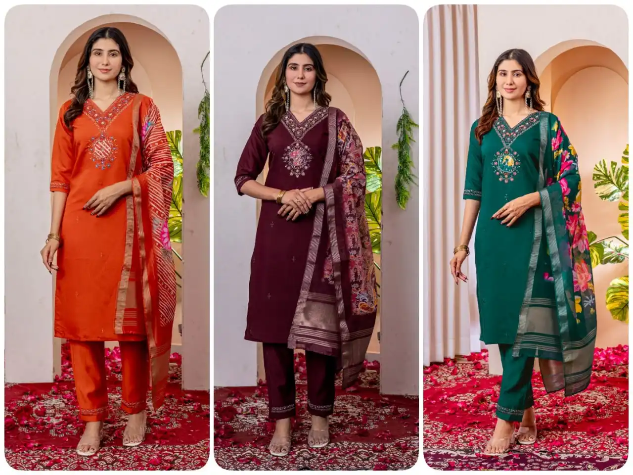 Lila 12 Viscose Silk Kurti Pant Dupatta Hand Work Below 1500