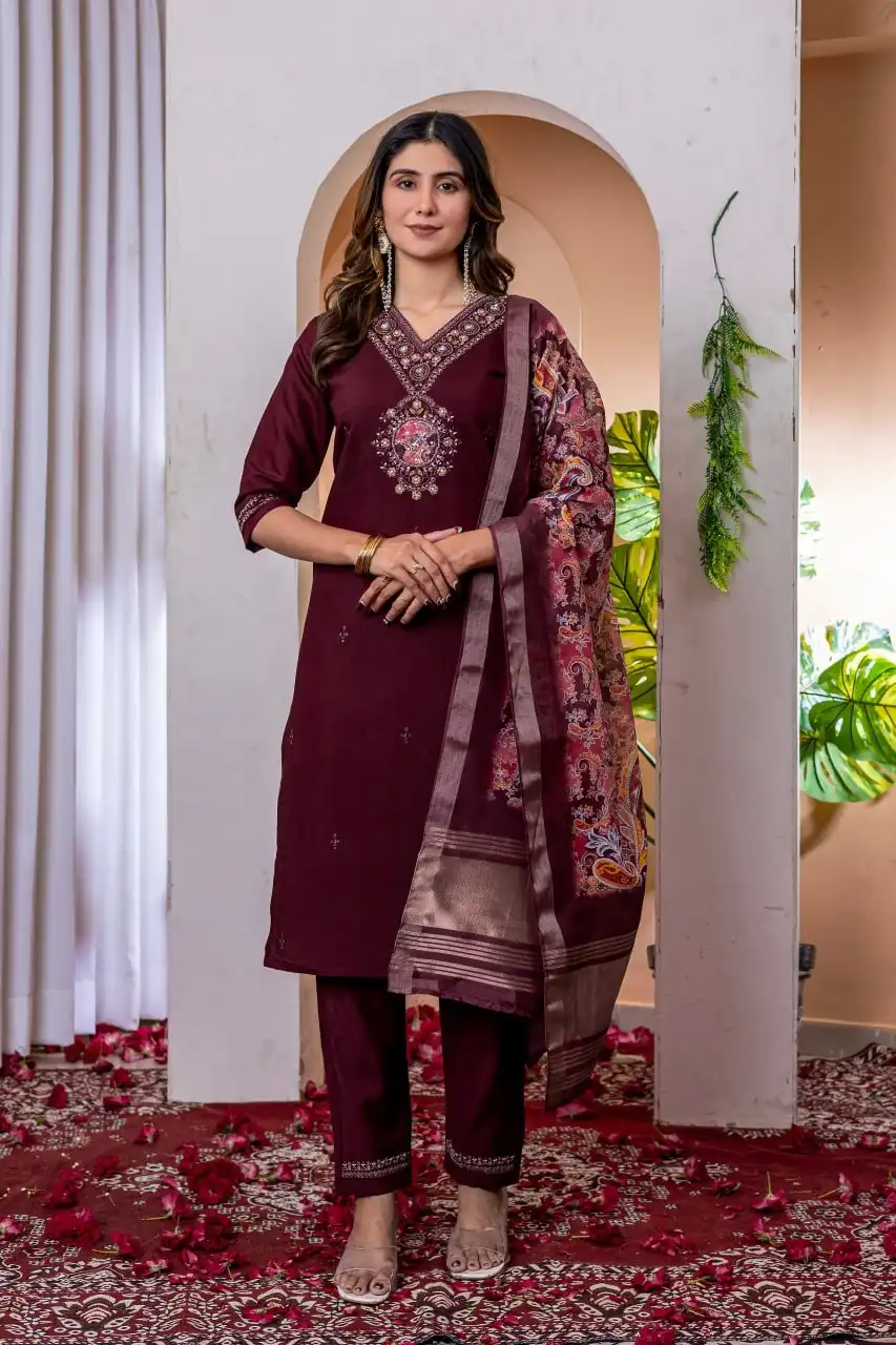 Lila 12 Viscose Silk Kurti Pant Dupatta Hand Work Below 1500