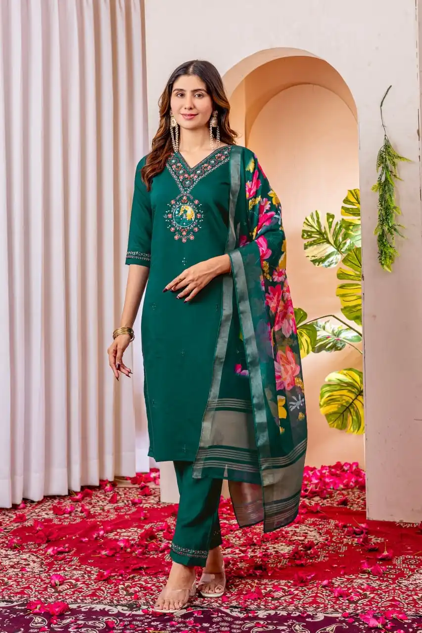 Lila 12 Viscose Silk Kurti Pant Dupatta Hand Work Below 1500
