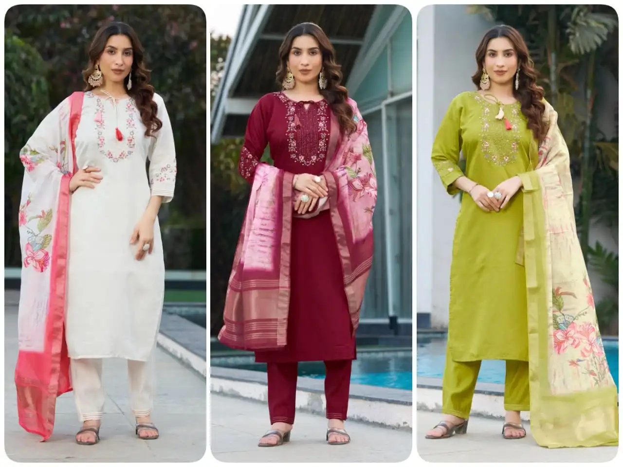 Lila Vol 15 Viscose Silk Kurti Pant Dupatta With Hand Work