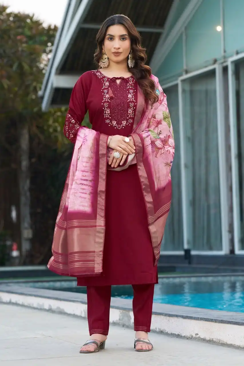 Lila Vol 15 Viscose Silk Kurti Pant Dupatta With Hand Work
