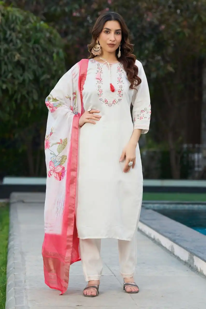 Lila Vol 15 Viscose Silk Kurti Pant Dupatta With Hand Work