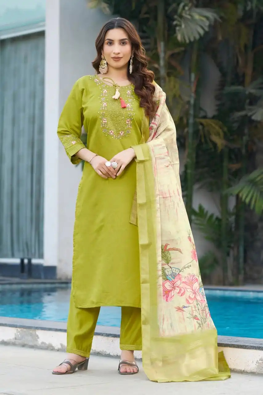 Lila Vol 15 Viscose Silk Kurti Pant Dupatta With Hand Work