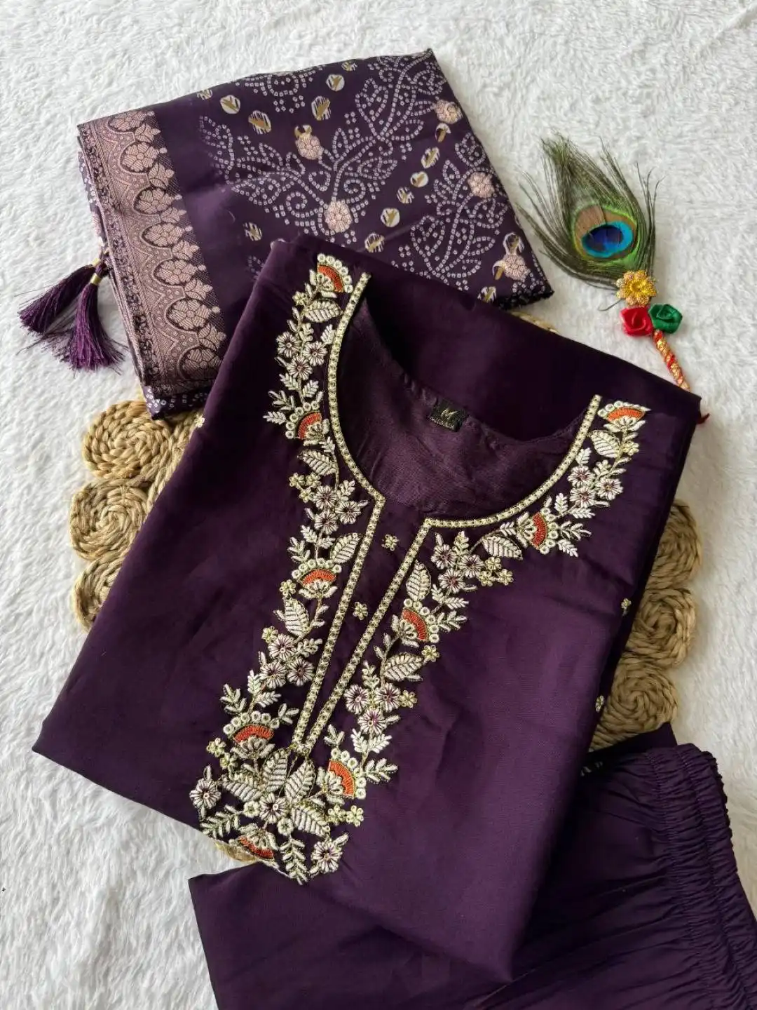 KR 382 Roman Silk Purple Kurti Pant With Dupatta 2025