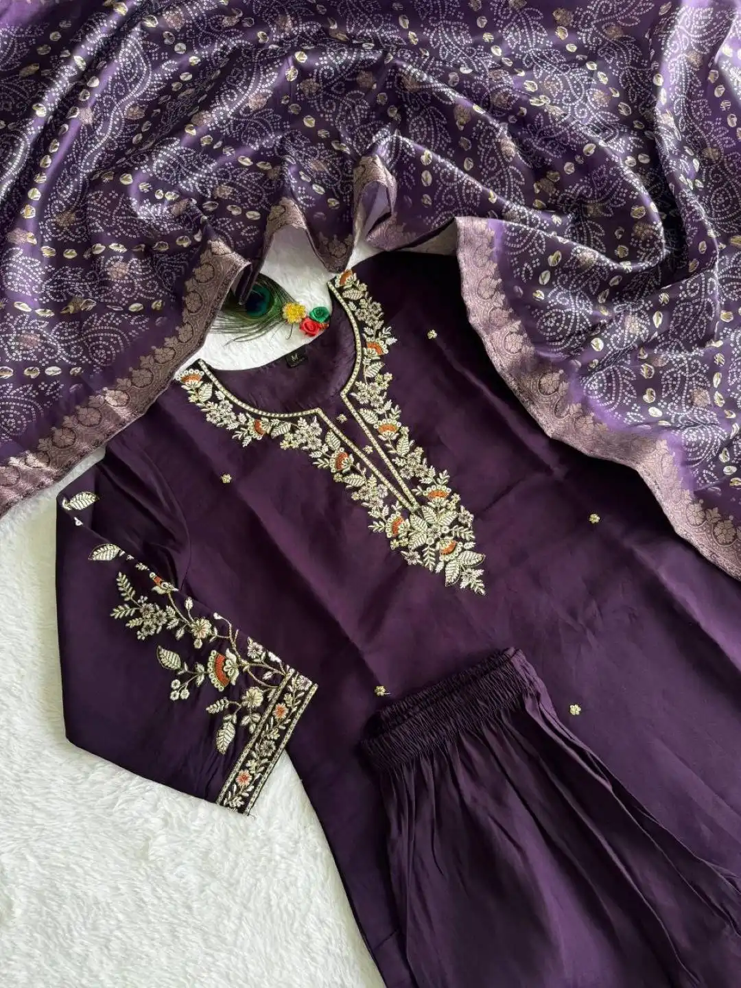 KR 382 Roman Silk Purple Kurti Pant With Dupatta 2025