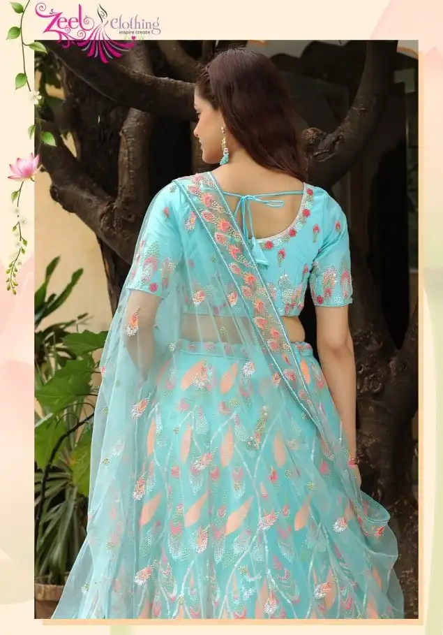 Zeel Vol 16012 Sky Blue Soft Net Wedding Lehenga Choli Collection