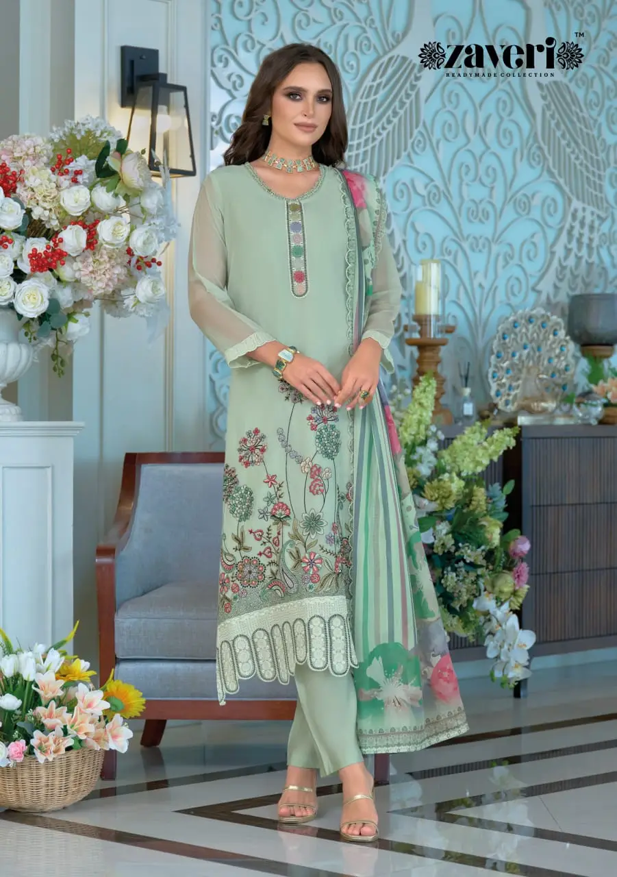 Zaveri Larisa Organza Embroidery Ready Made Suits Collection