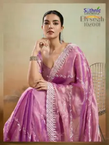 Sethnic Elyseah Velvet Chiffon Sari With Embroidery Work