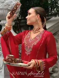 Lily And Lali Karwa Anarkali Silk Readymade Dress Collection