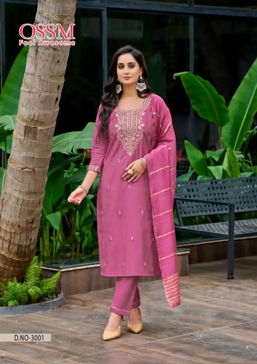 Ossm Mishu Vol 3 Roman Simmer Kurti Pant And Dupatta Collection