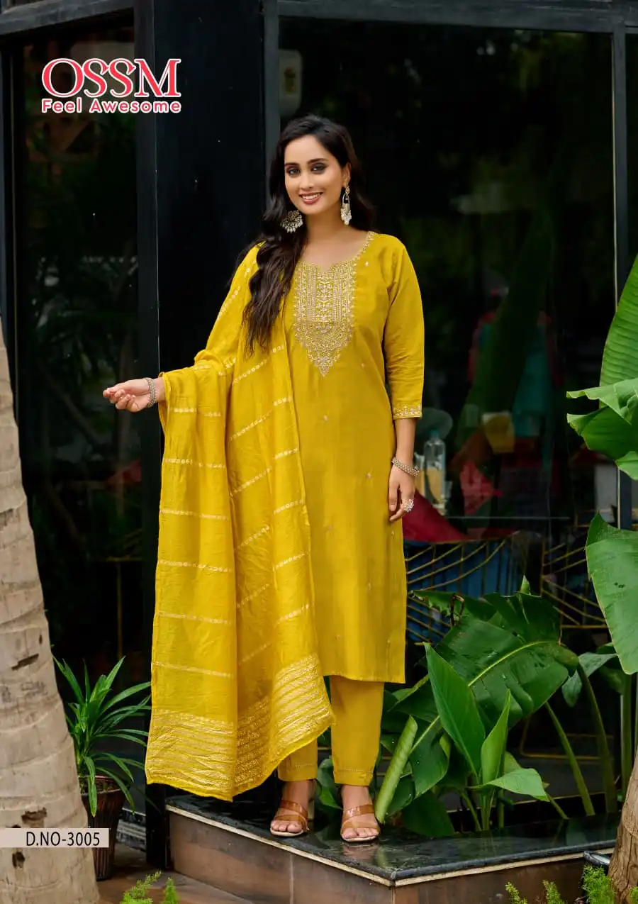 Ossm Mishu Vol 3 Roman Simmer Kurti Pant And Dupatta Collection