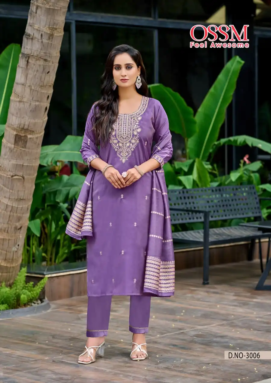 Ossm Mishu Vol 3 Roman Simmer Kurti Pant And Dupatta Collection