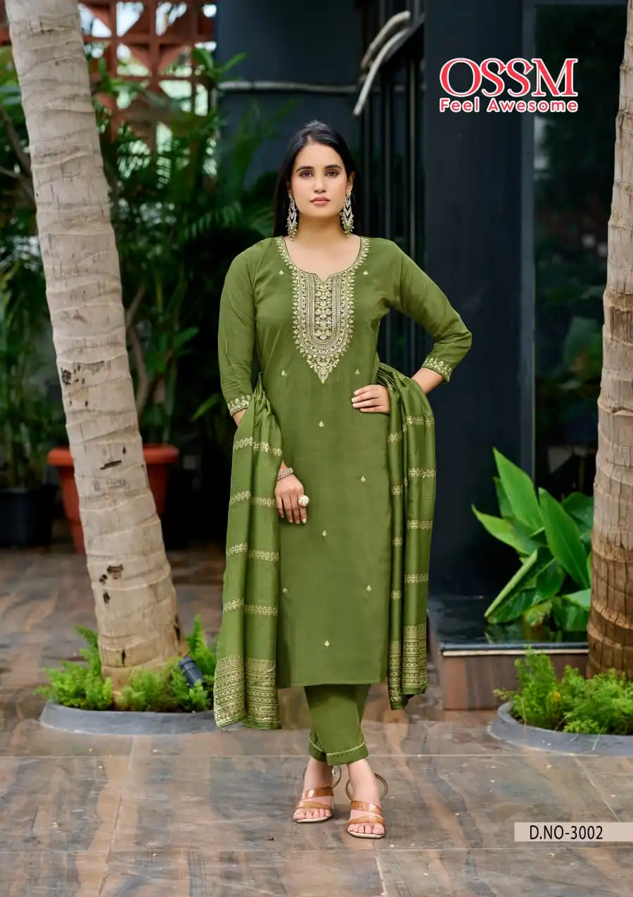 Ossm Mishu Vol 3 Roman Simmer Kurti Pant And Dupatta Collection