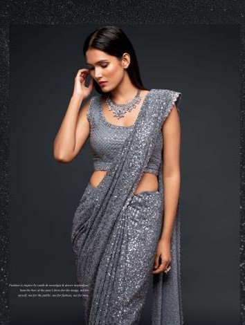 Zeel Slate Grey Georgette Party Wear Saree Collection