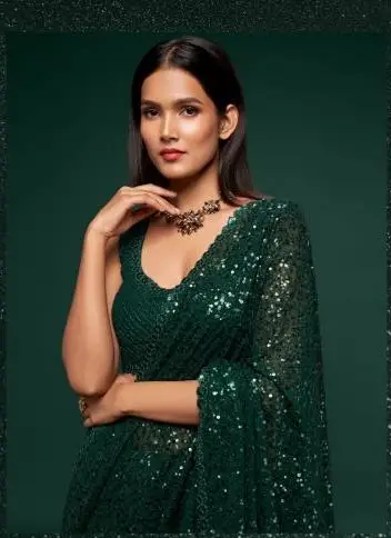 Zeel Deep Green Georgette Party Wear Saree Collection