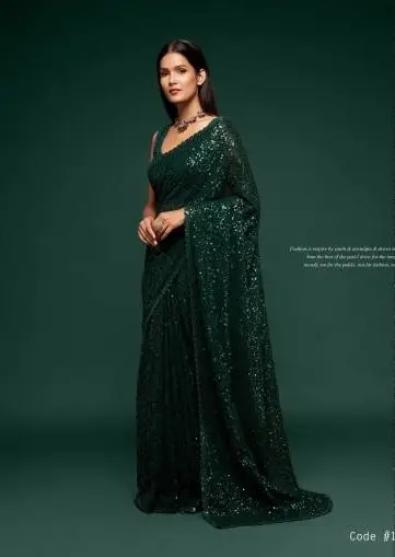 Zeel Deep Green Georgette Party Wear Saree Collection