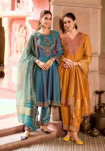 Lily And Lali Vaani Fancy Silk Kurti Pant With Dupatta Collection