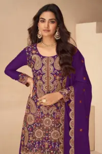 Gulkayra Noora Chinon Diwali Sharara Suit With Embroidery Work