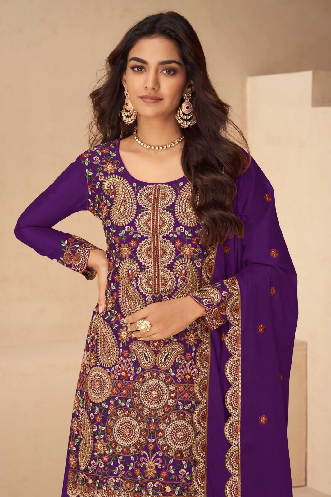 Gulkayra Noora Chinon Diwali Sharara Suit With Embroidery Work