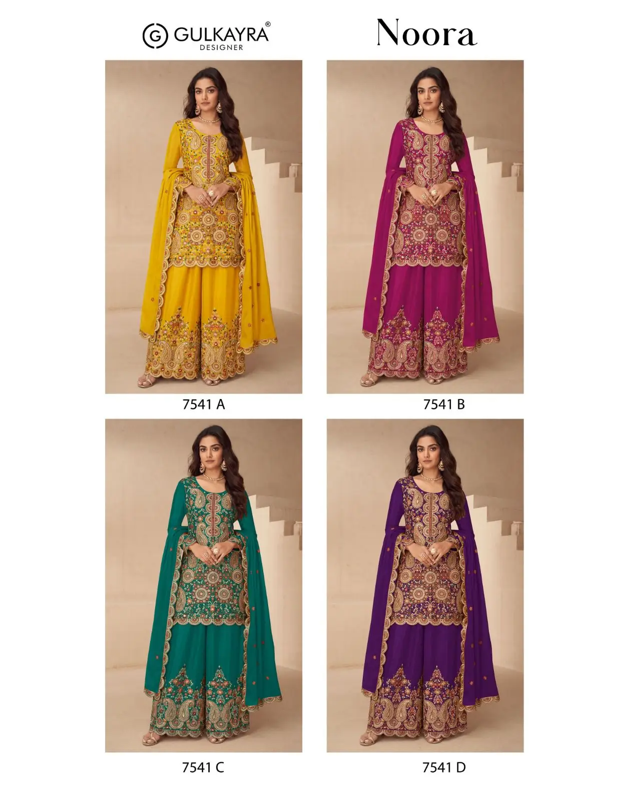 Gulkayra Noora Chinon Diwali Sharara Suit With Embroidery Work