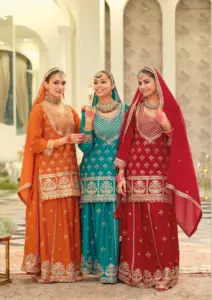 Eba Rangoli Chinon Embroidrey Sharara Suit Diwali Collection