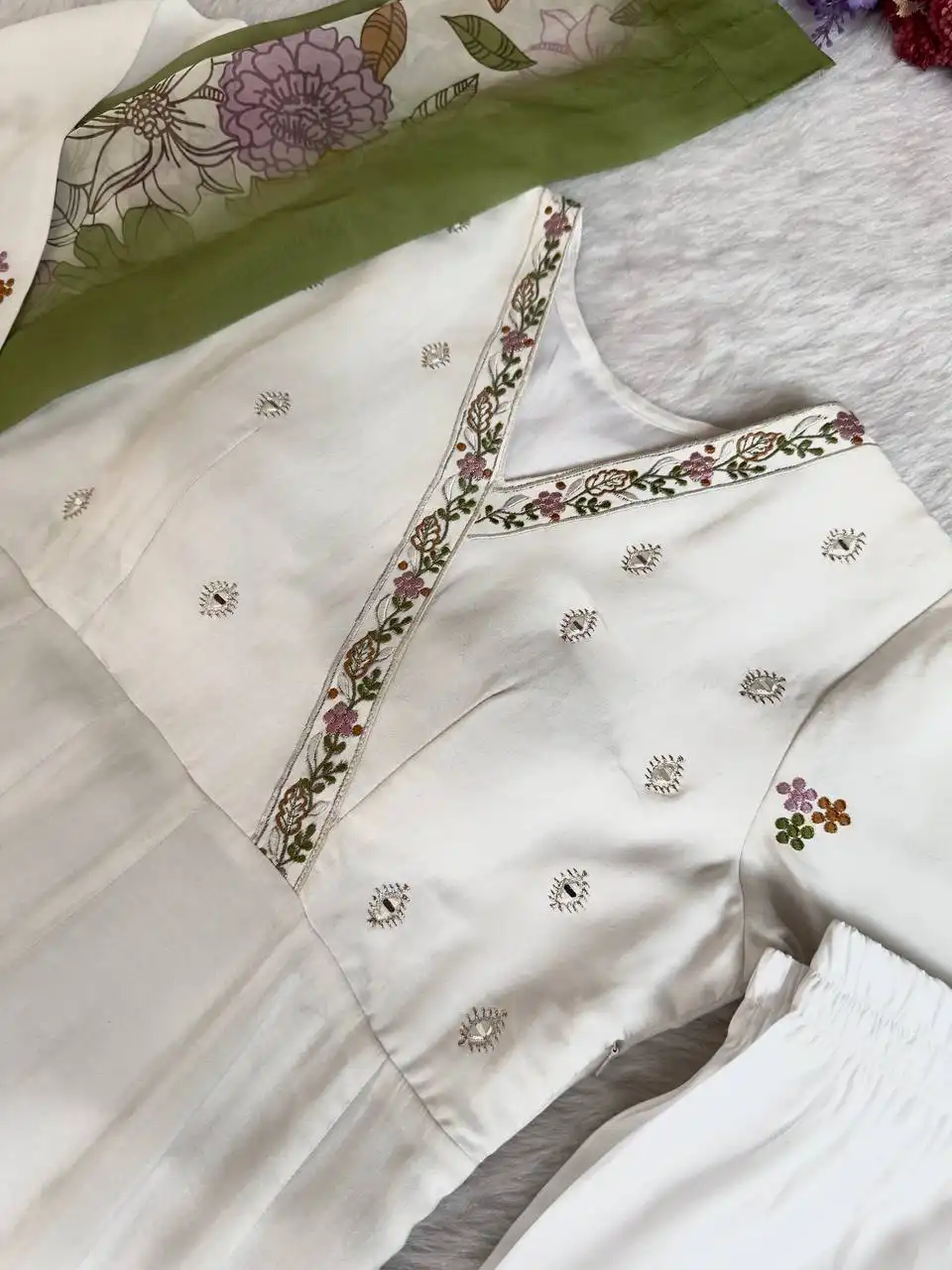 Alia 504 Roman Silk White Anarkali Readymade Dress Diwali Collection