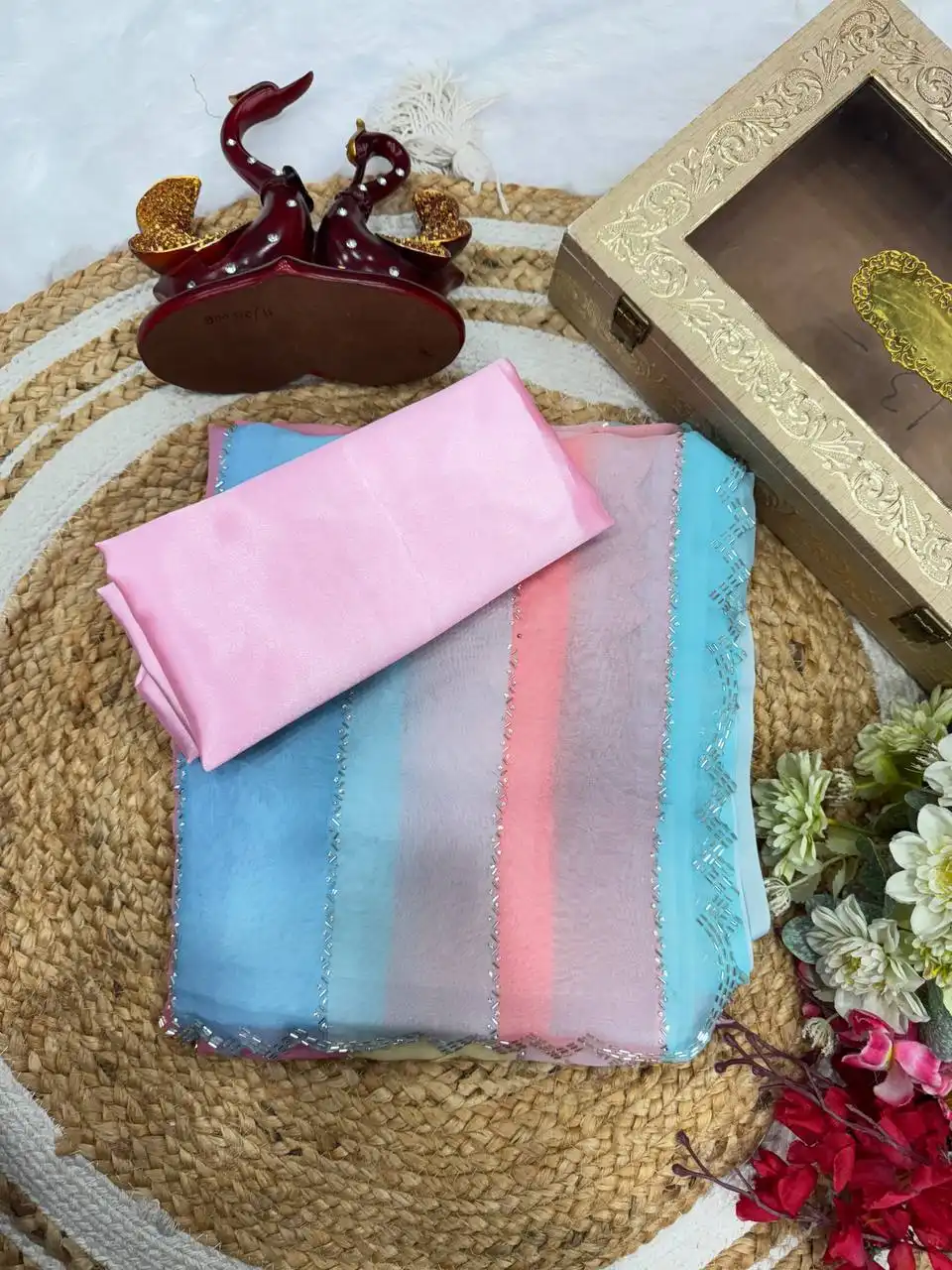 SS257 Soft Tabby Silk Saree With Khatli Hand Work