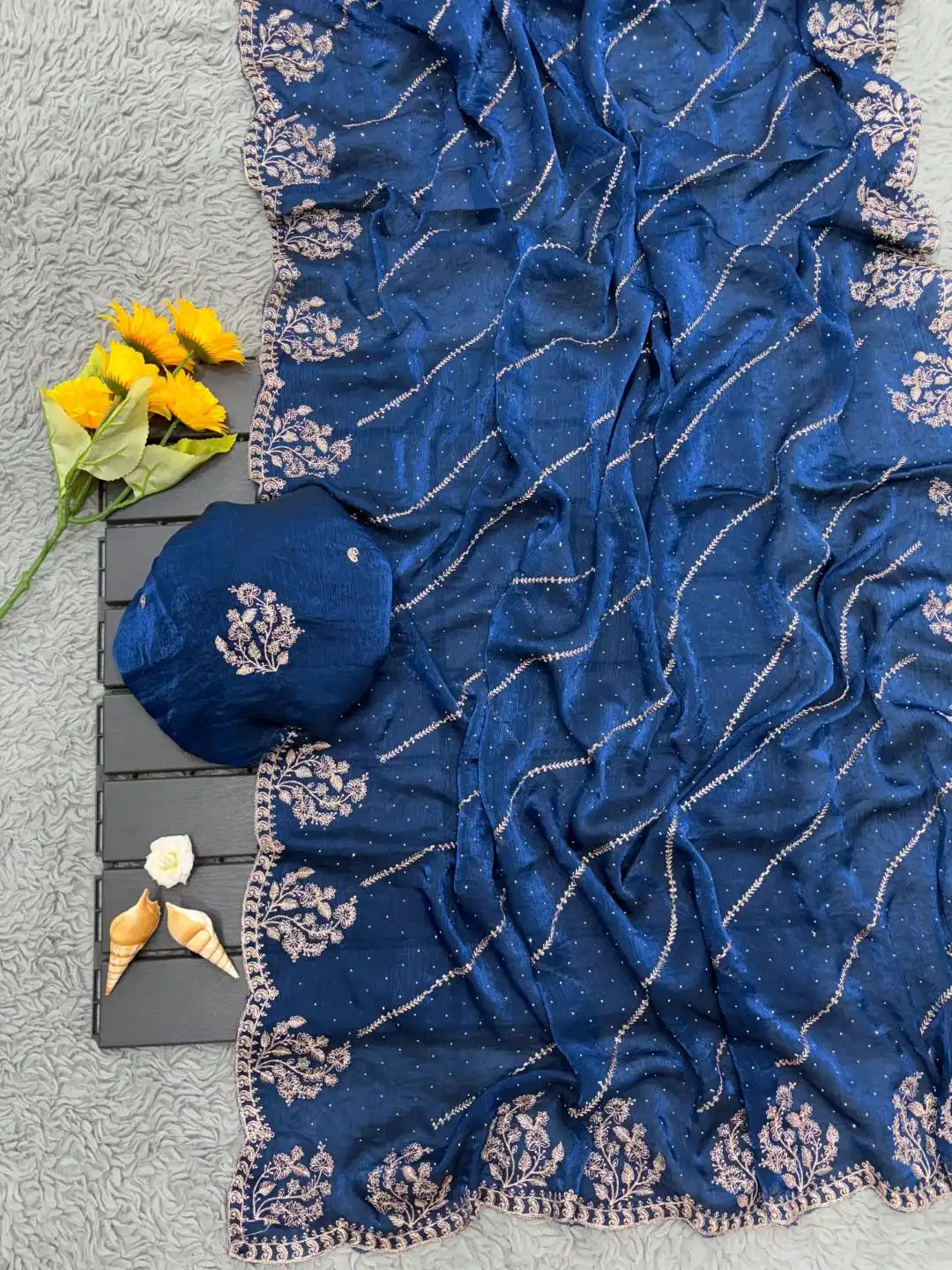 MHV Shrutika Chiffon Embroidery Saree Diwali Collection