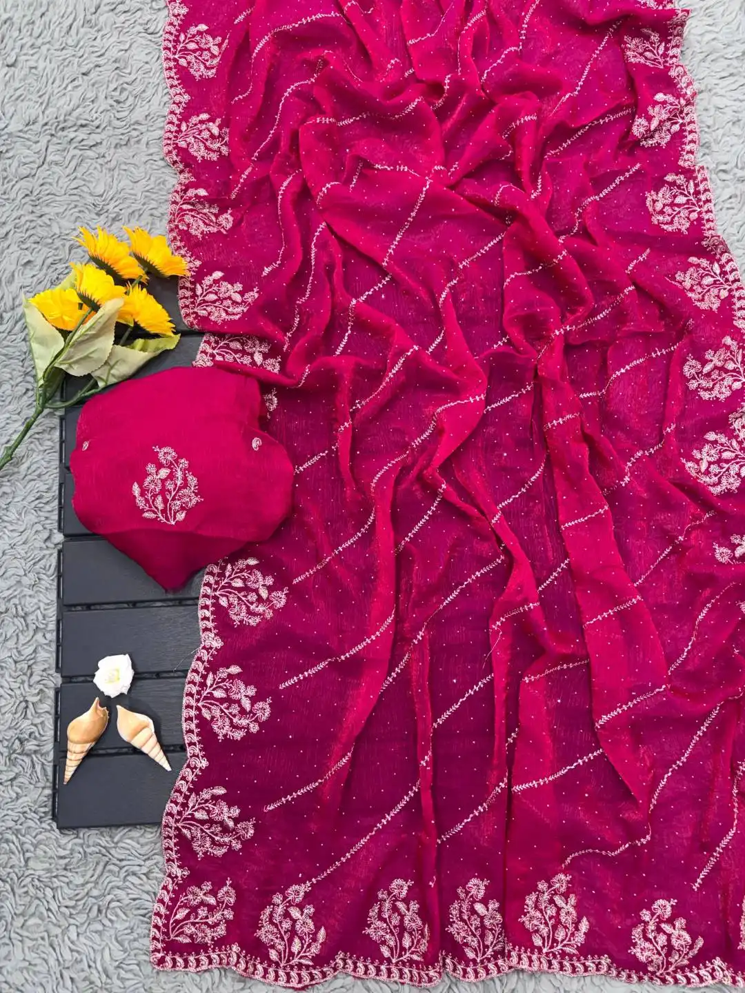 MHV Shrutika Chiffon Embroidery Saree Diwali Collection