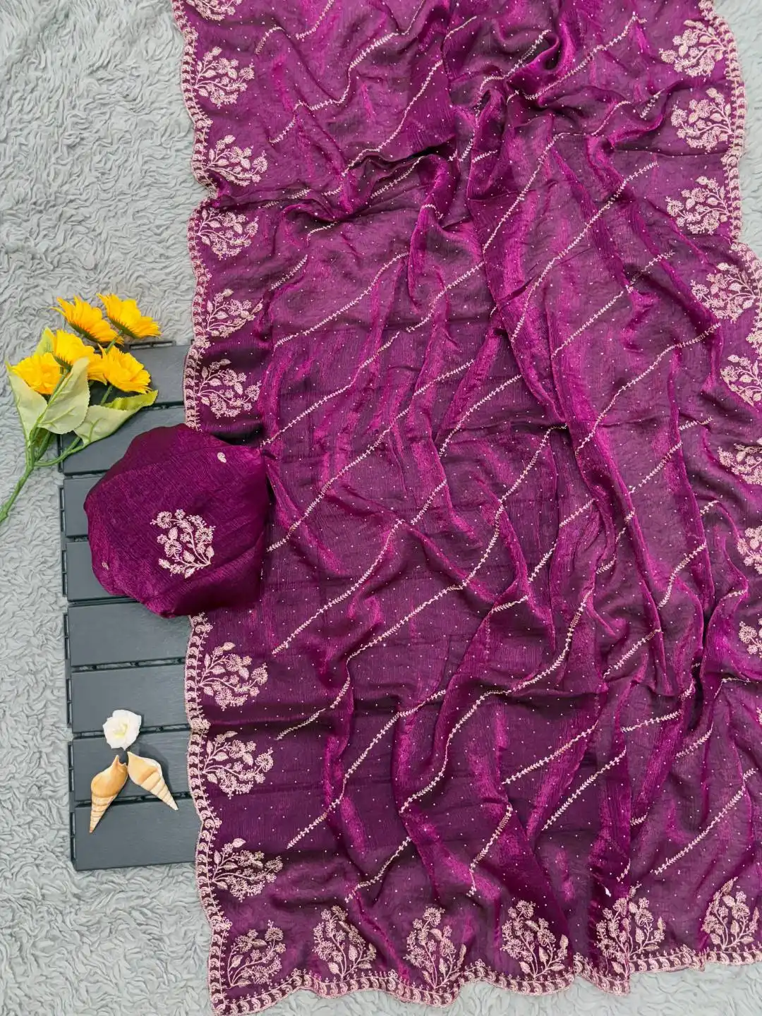 MHV Shrutika Chiffon Embroidery Saree Diwali Collection