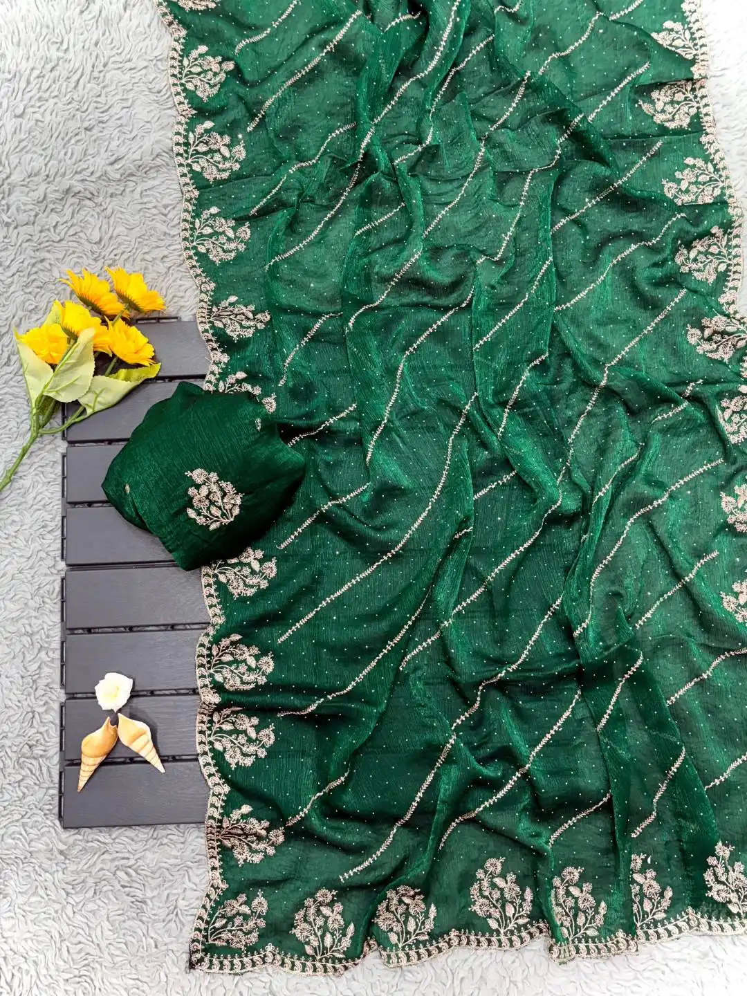 MHV Shrutika Chiffon Embroidery Saree Diwali Collection