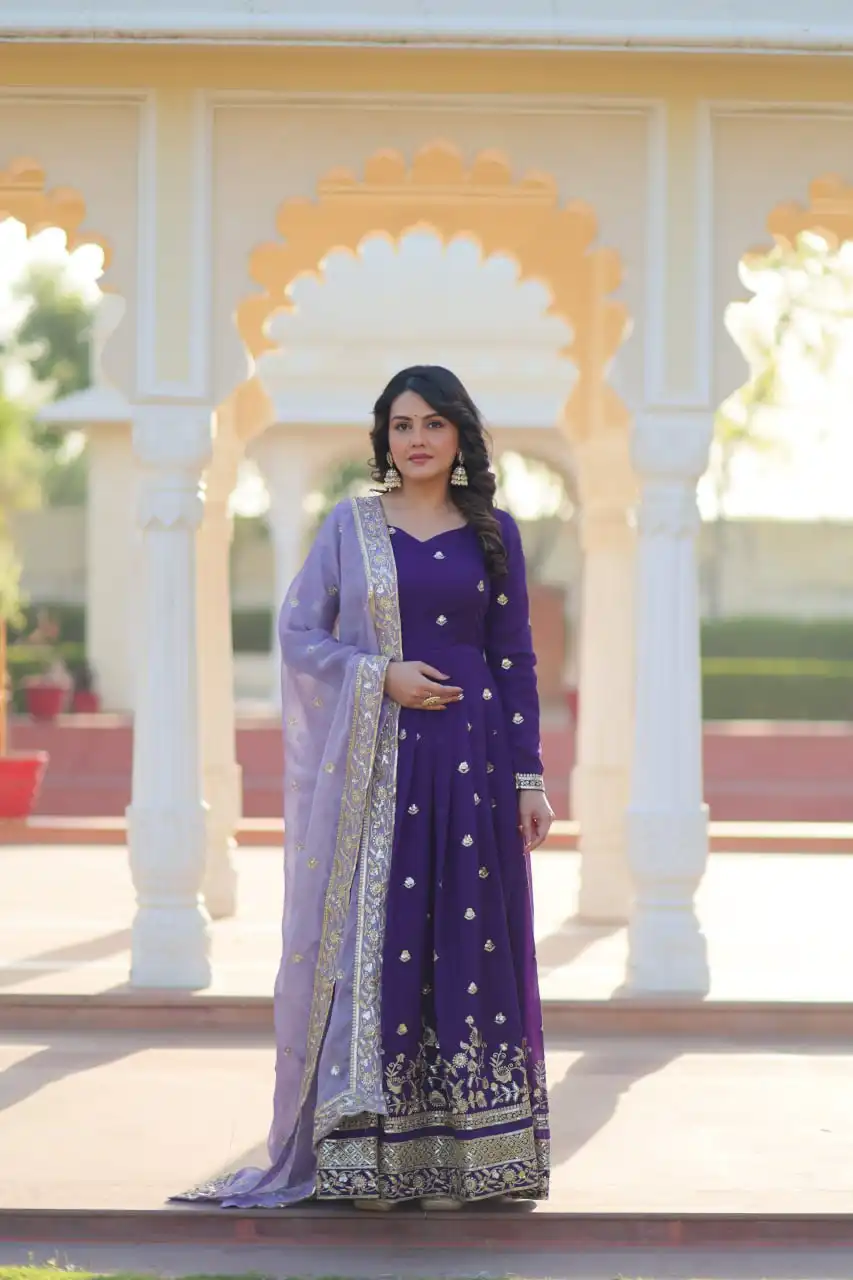 Moni 1206 Star Georgette Gown Dupatta With Embroidery Work