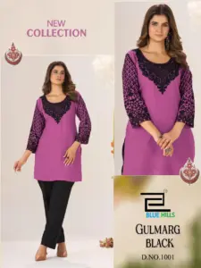 Blue Hills Gulmarg Black Rayon Chain Short Kurti Collection