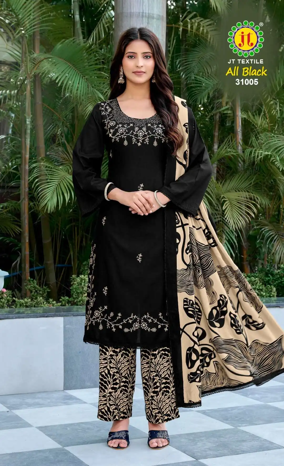 Jt All Black Vol 31 Rayon Printed Dress Material Collection