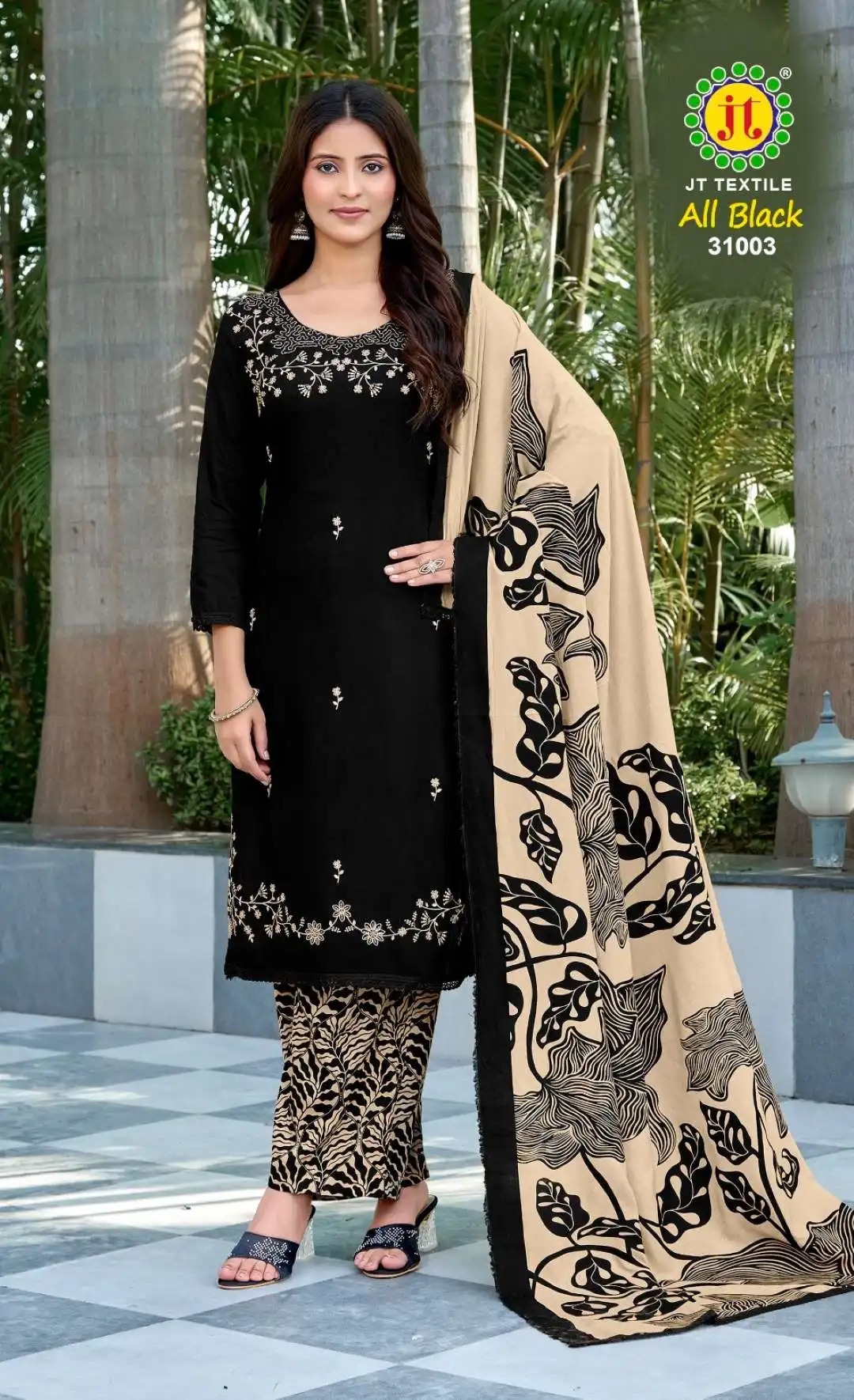 Jt All Black Vol 31 Rayon Printed Dress Material Collection