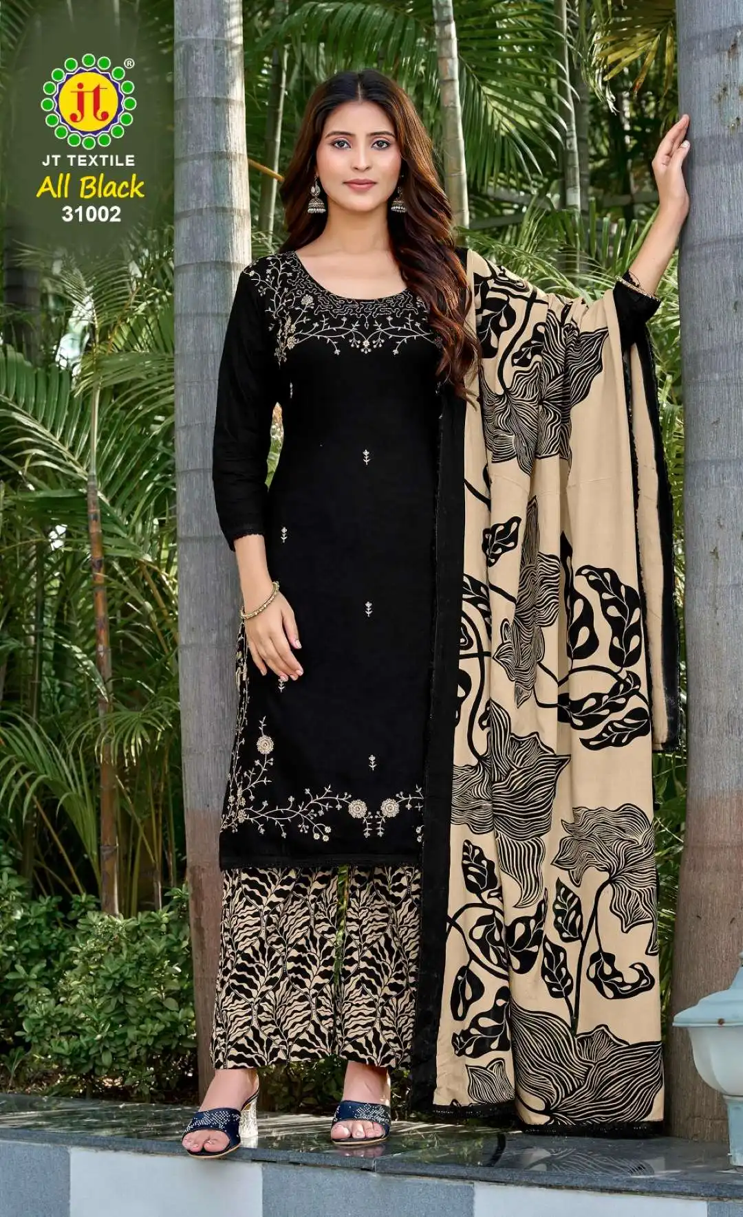 Jt All Black Vol 31 Rayon Printed Dress Material Collection