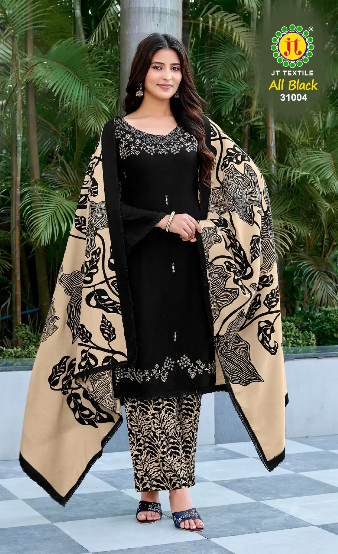 Jt All Black Vol 31 Rayon Printed Dress Material Collection