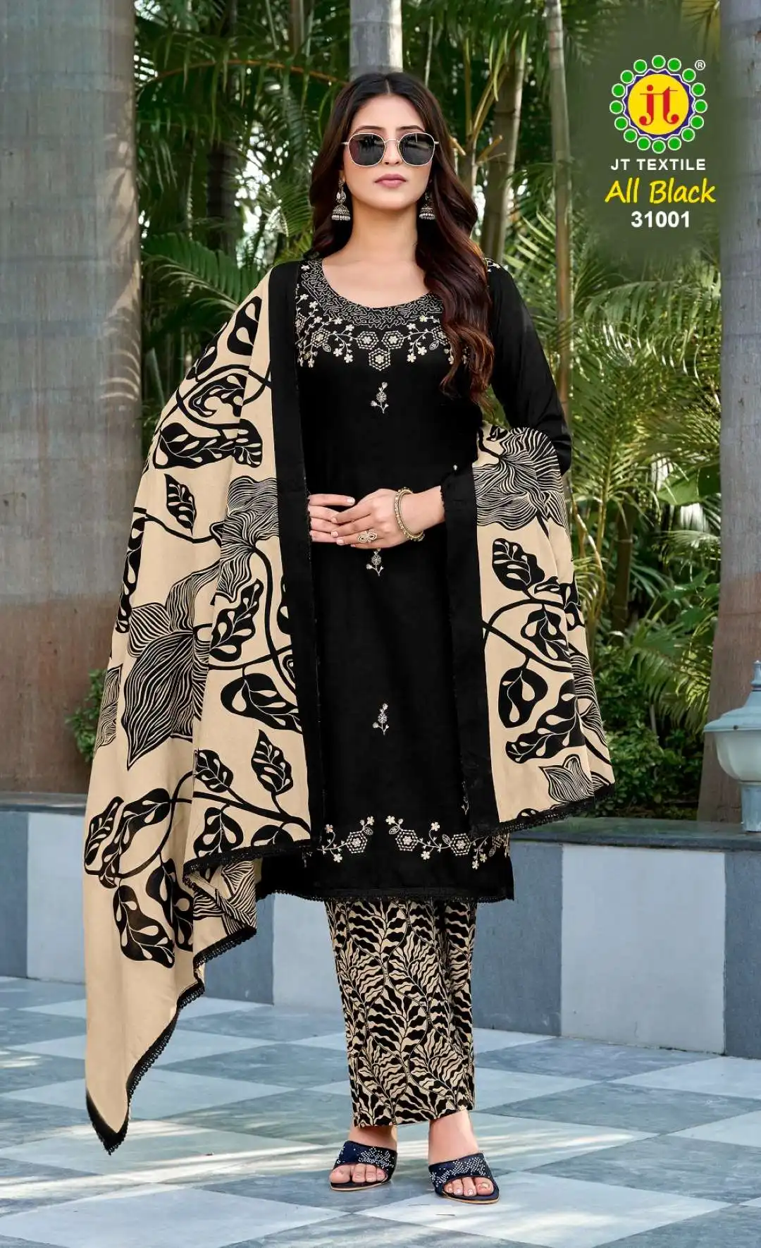 Jt All Black Vol 31 Rayon Printed Dress Material Collection