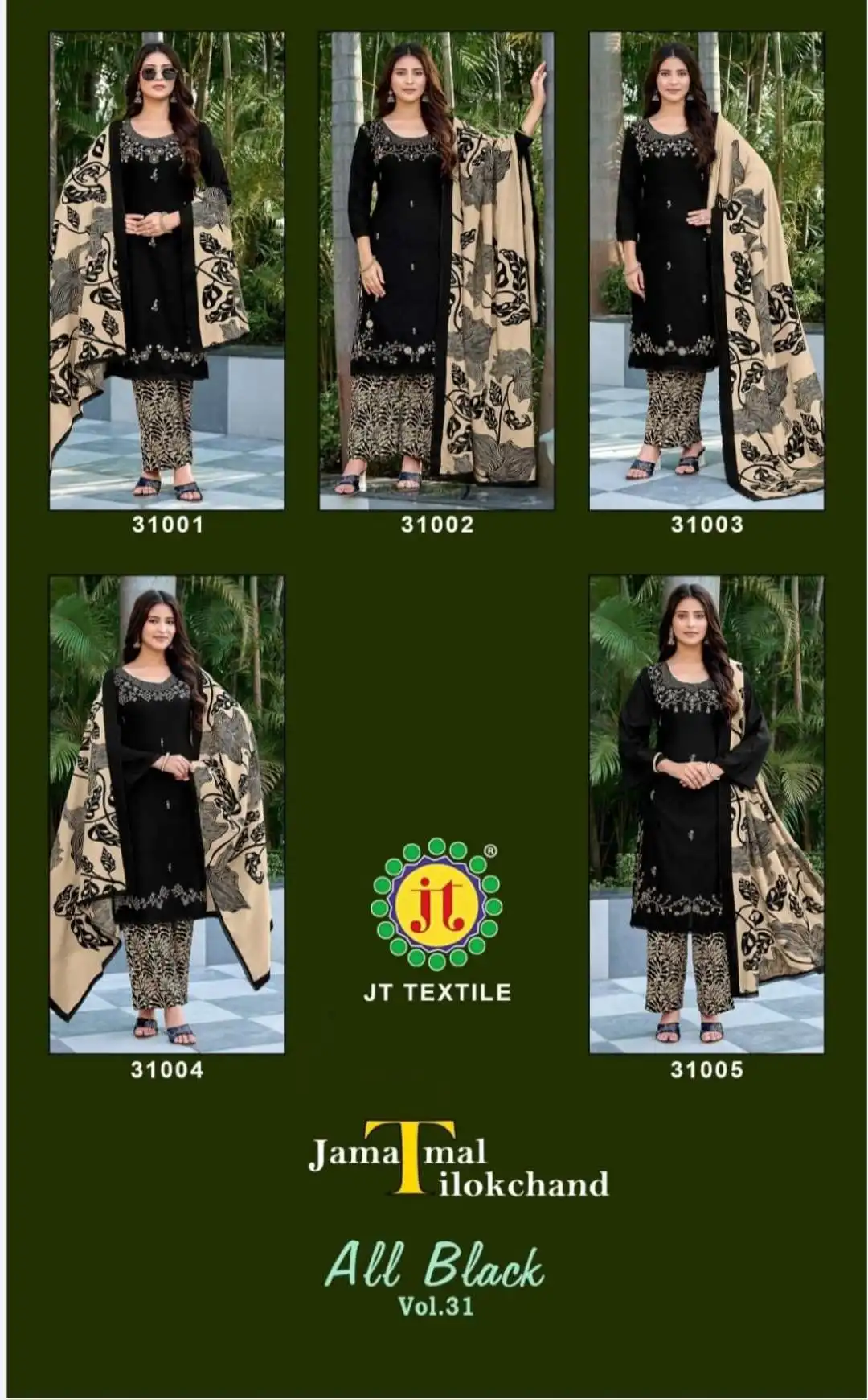 Jt All Black Vol 31 Rayon Printed Dress Material Collection