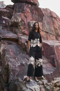 SCT 1011 Black Khadi Co Ord Set With Embroidery