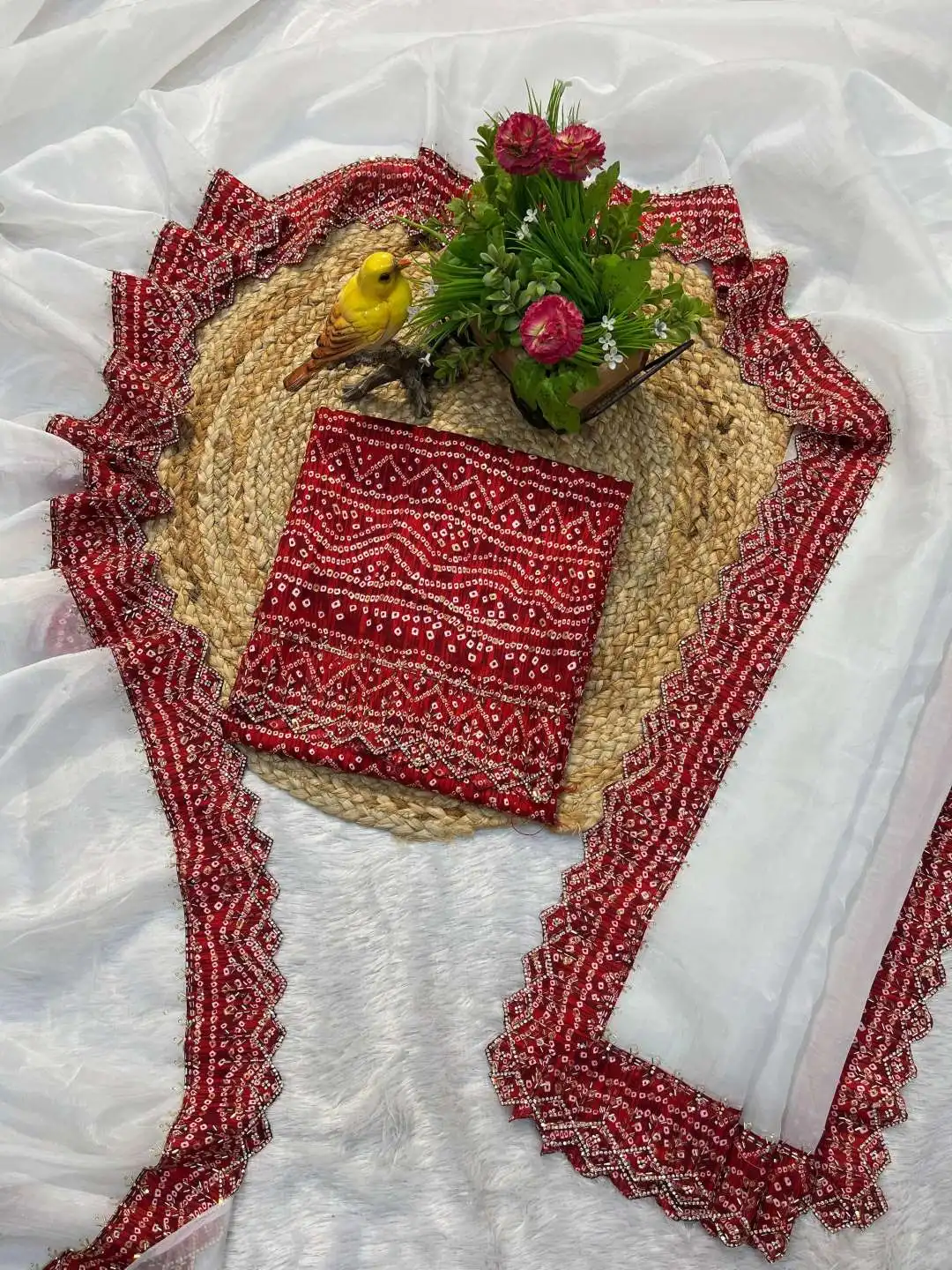 RBC 6027 Tissue Gold Crush Saree With Bandhani Border