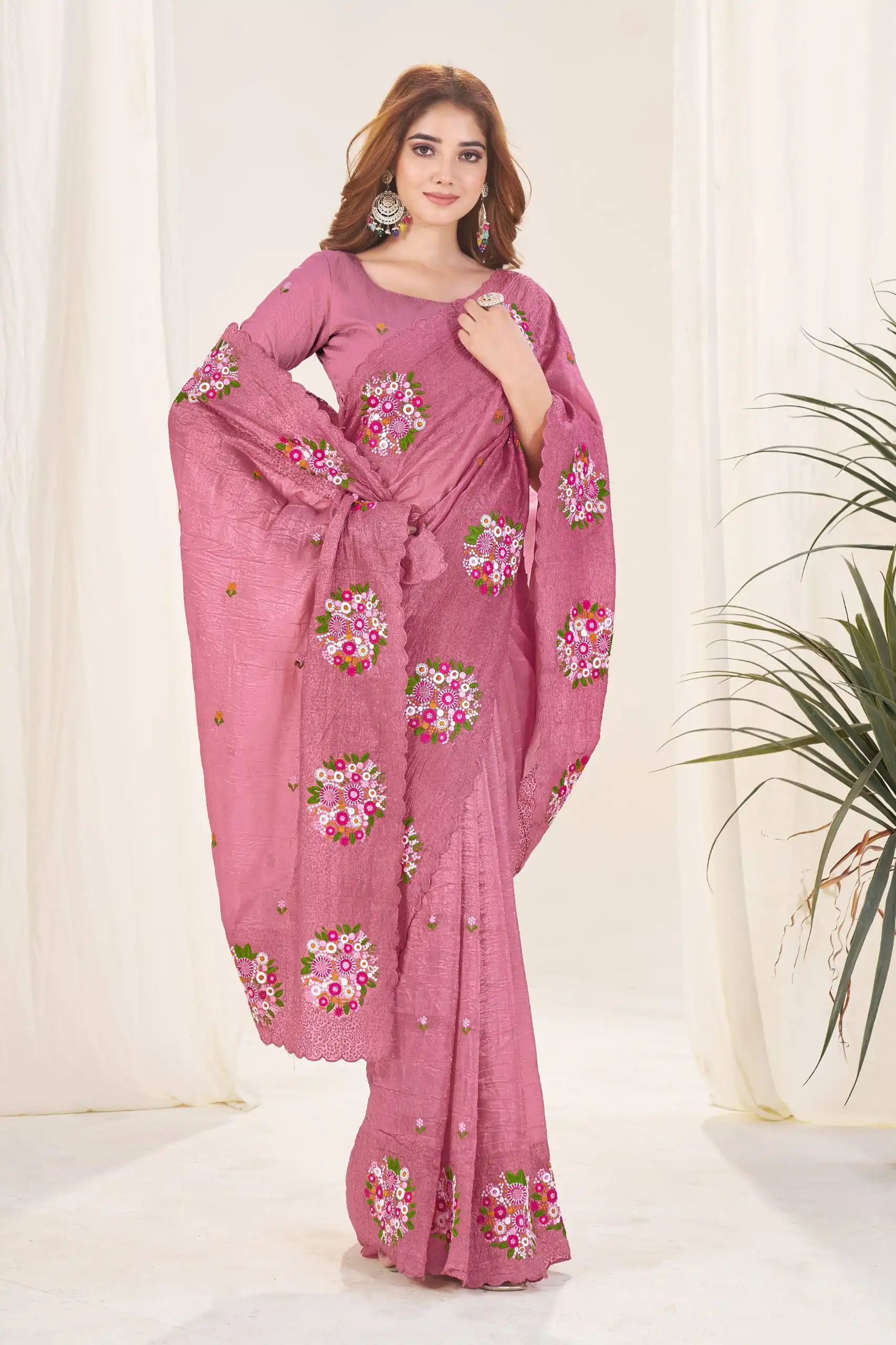 RBC 6025 Gold Crush Saree With Thread Work