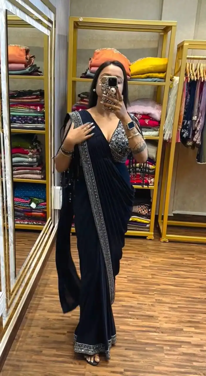 RBC Blue Berry Faux Georgette Ready To Wear Saree Collection